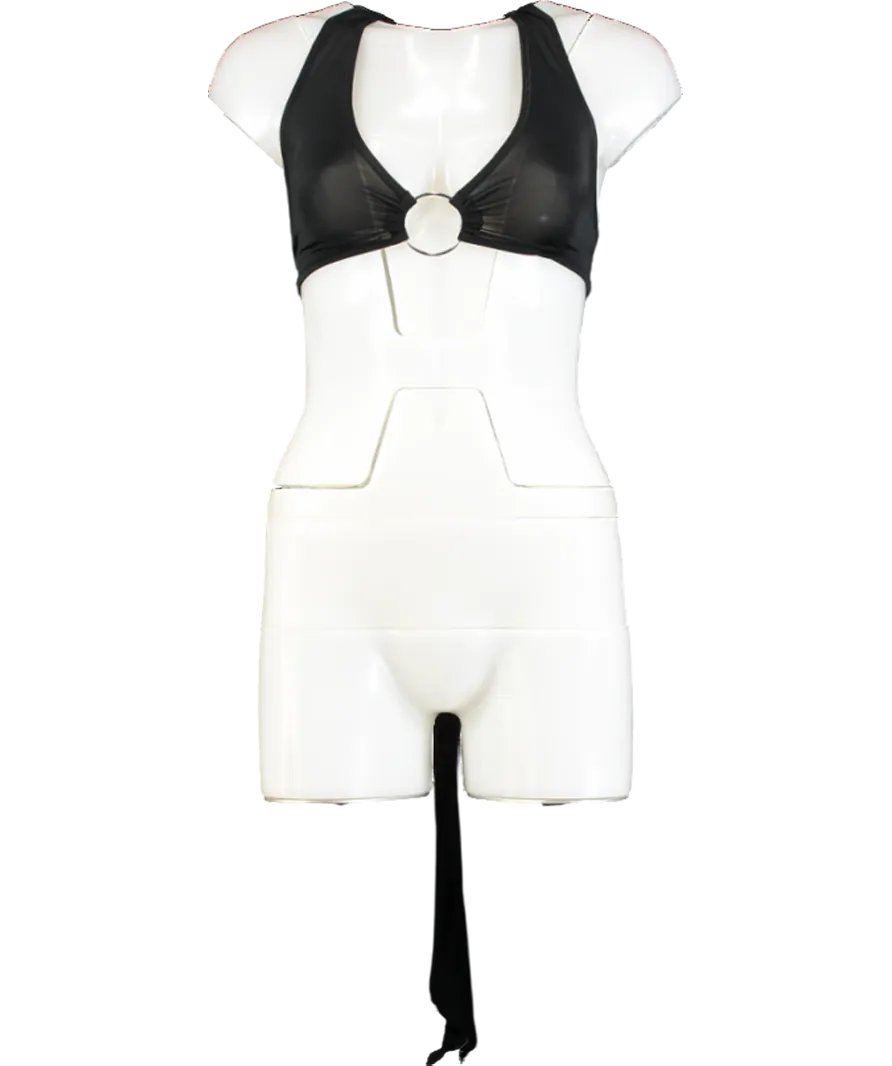 NA-KD Black Ring Detail Tie Up Top UK XXS