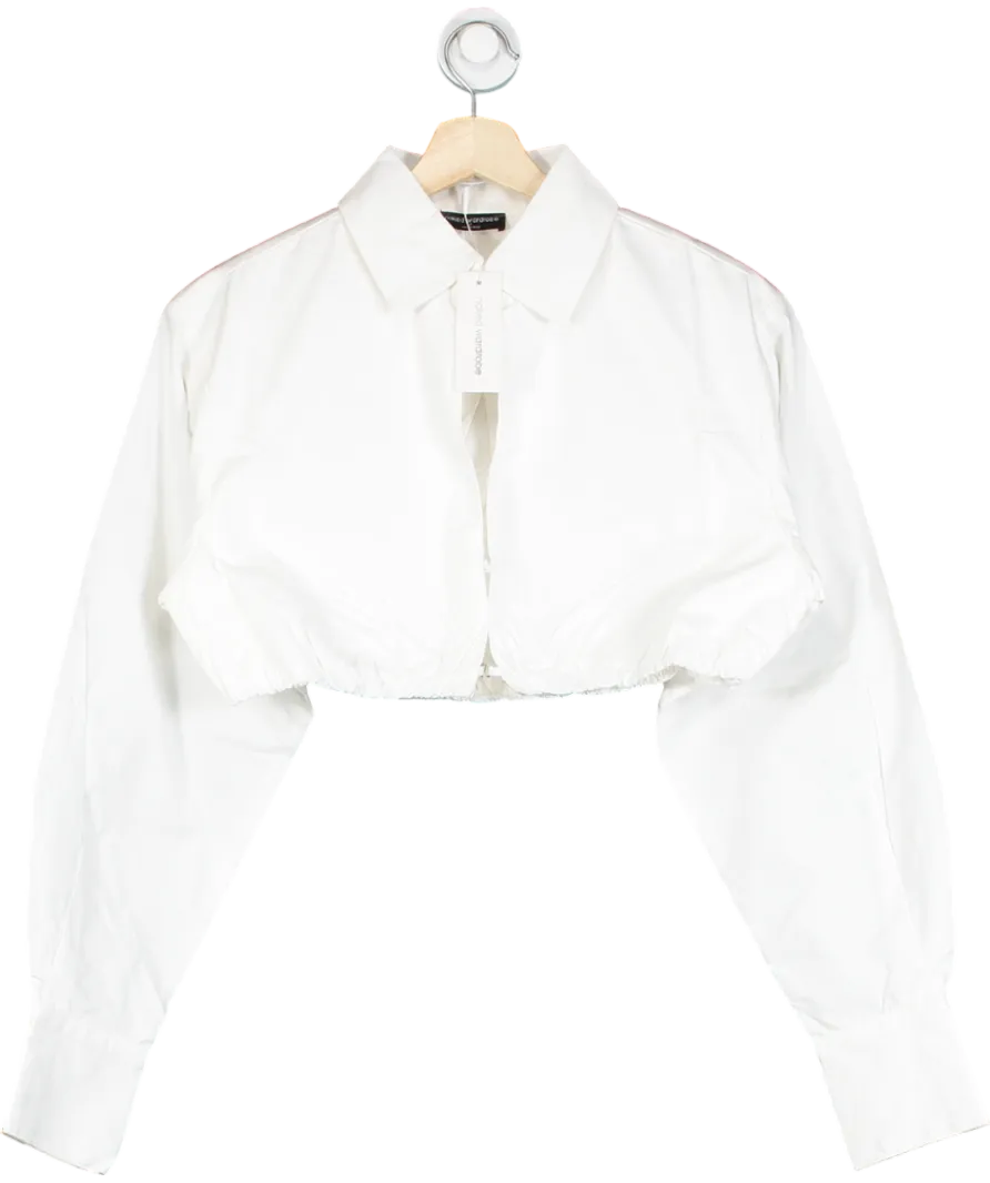 Naked Wardrobe White Cropped Long Sleeve Shirt UK 8