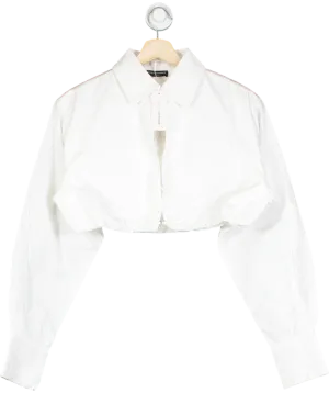 Naked Wardrobe White Cropped Long Sleeve Shirt UK 8