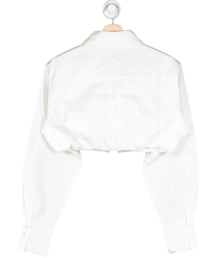 Naked Wardrobe White Cropped Long Sleeve Shirt UK 8