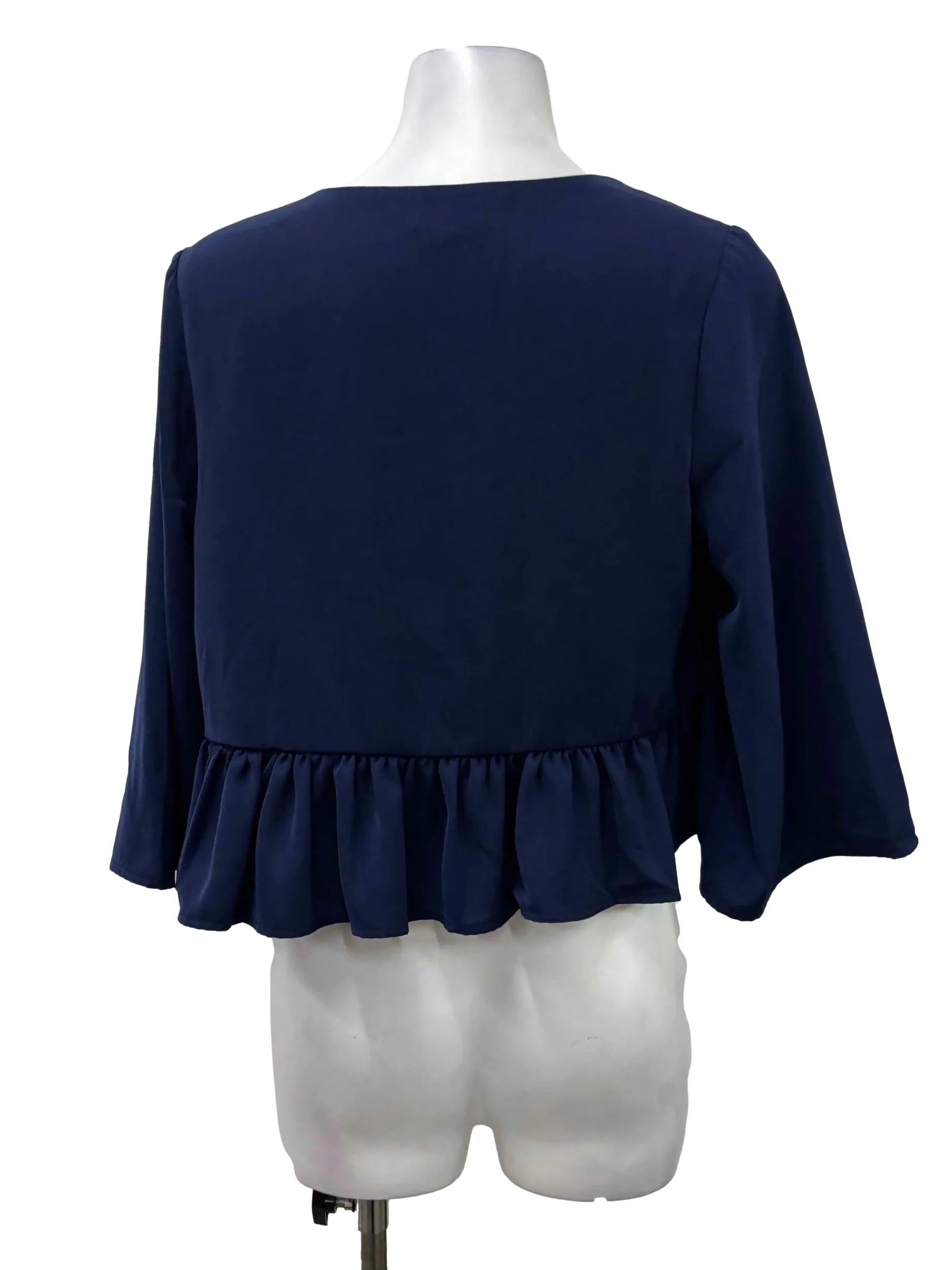 Navy Blue V-Neck Floral Blouse