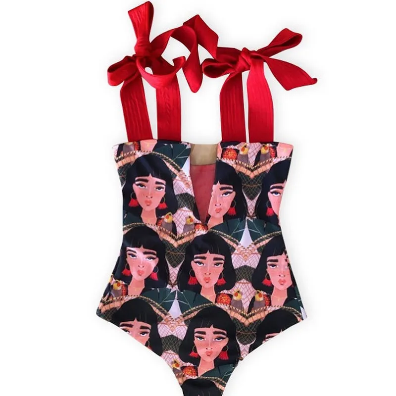 New Abstract One-piece Swimsuit Strappy European And American Sexy Bikini trendy