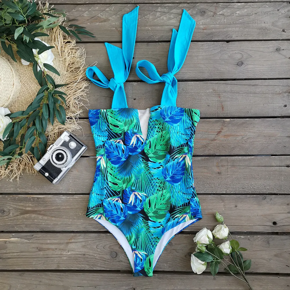 New Abstract One-piece Swimsuit Strappy European And American Sexy Bikini trendy