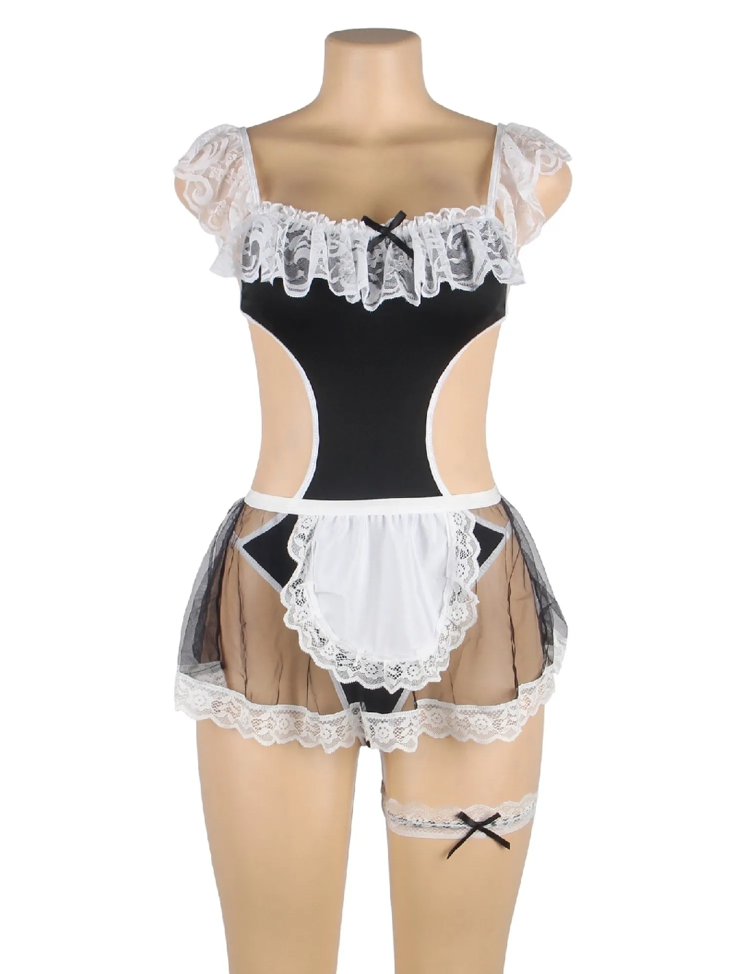 New Plus Size Black Sexy Lace Maid Costume