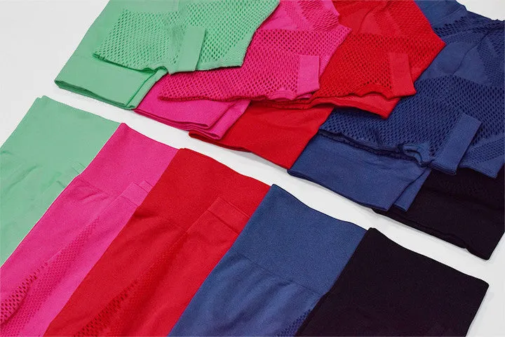 New Seamless Mesh Long Sleeves Gym Sets