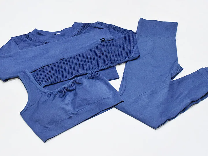New Seamless Mesh Long Sleeves Gym Sets