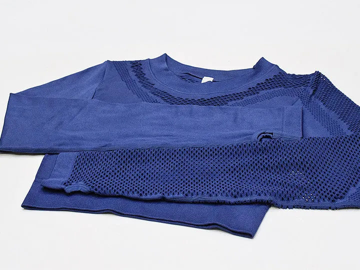 New Seamless Mesh Long Sleeves Gym Sets