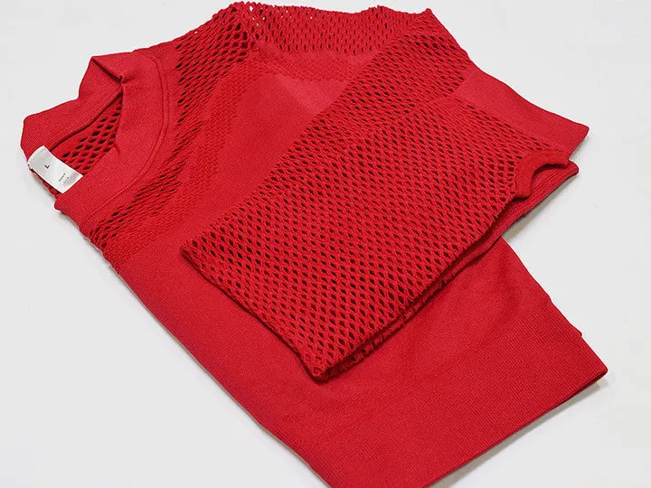 New Seamless Mesh Long Sleeves Gym Sets