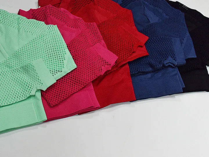 New Seamless Mesh Long Sleeves Gym Sets