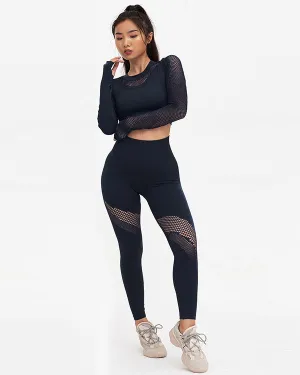 New Seamless Mesh Long Sleeves Gym Sets