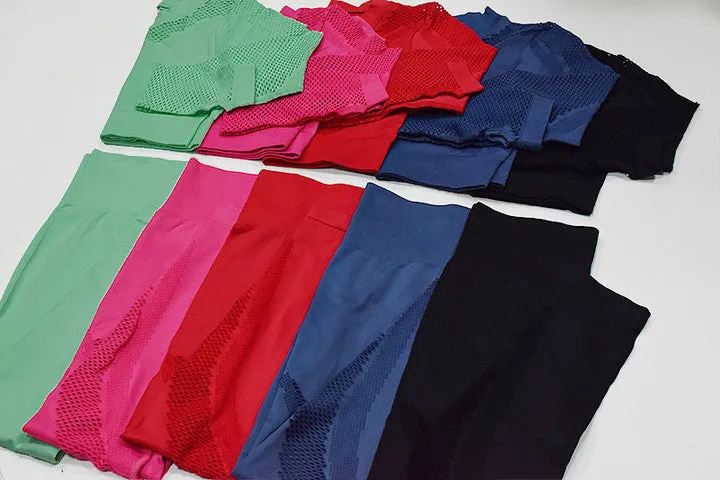 New Seamless Mesh Long Sleeves Gym Sets