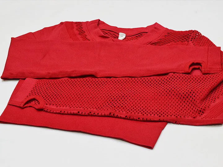 New Seamless Mesh Long Sleeves Gym Sets