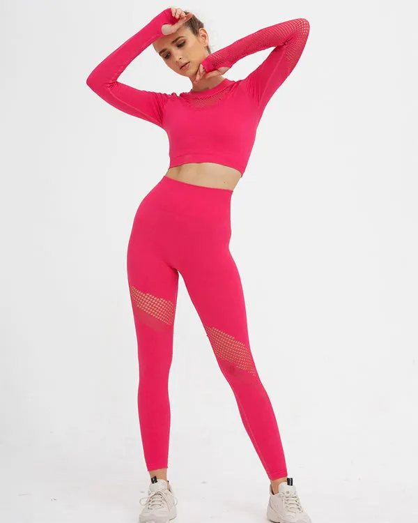 New Seamless Mesh Long Sleeves Gym Sets
