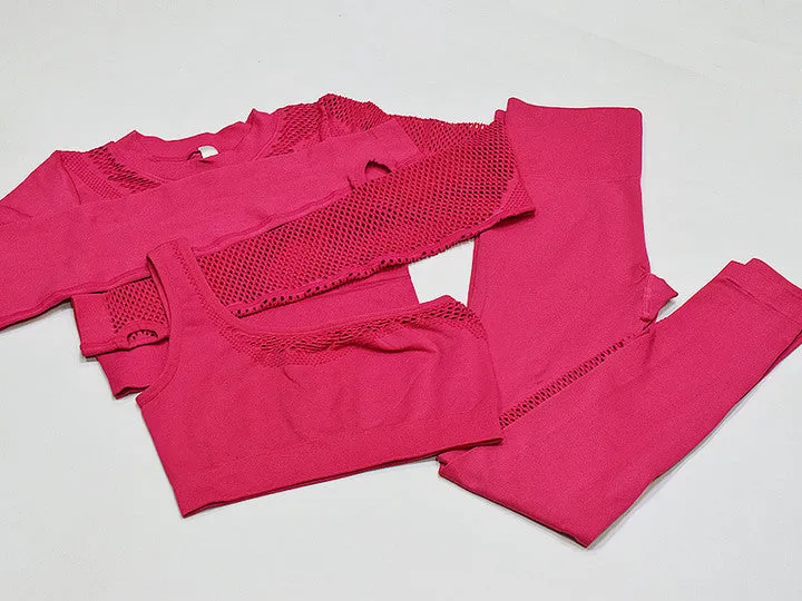 New Seamless Mesh Long Sleeves Gym Sets