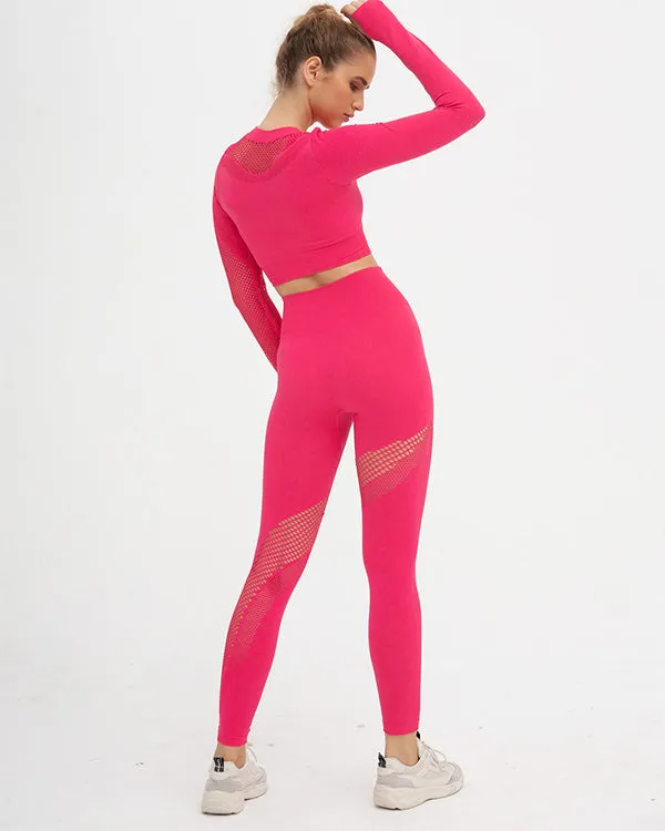 New Seamless Mesh Long Sleeves Gym Sets