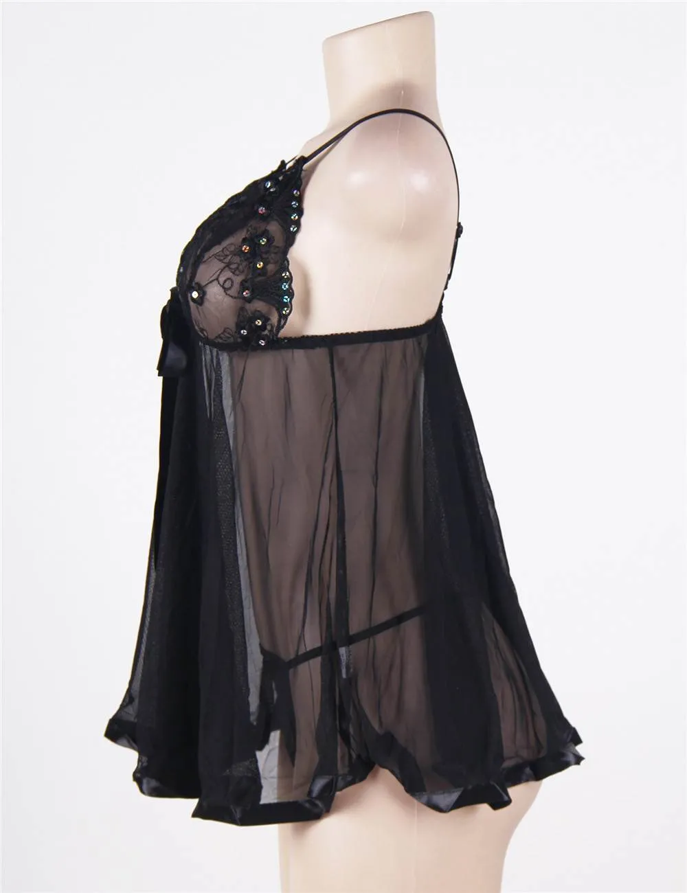 New White Sexy Sheer Lace Open Back Babydoll Dress