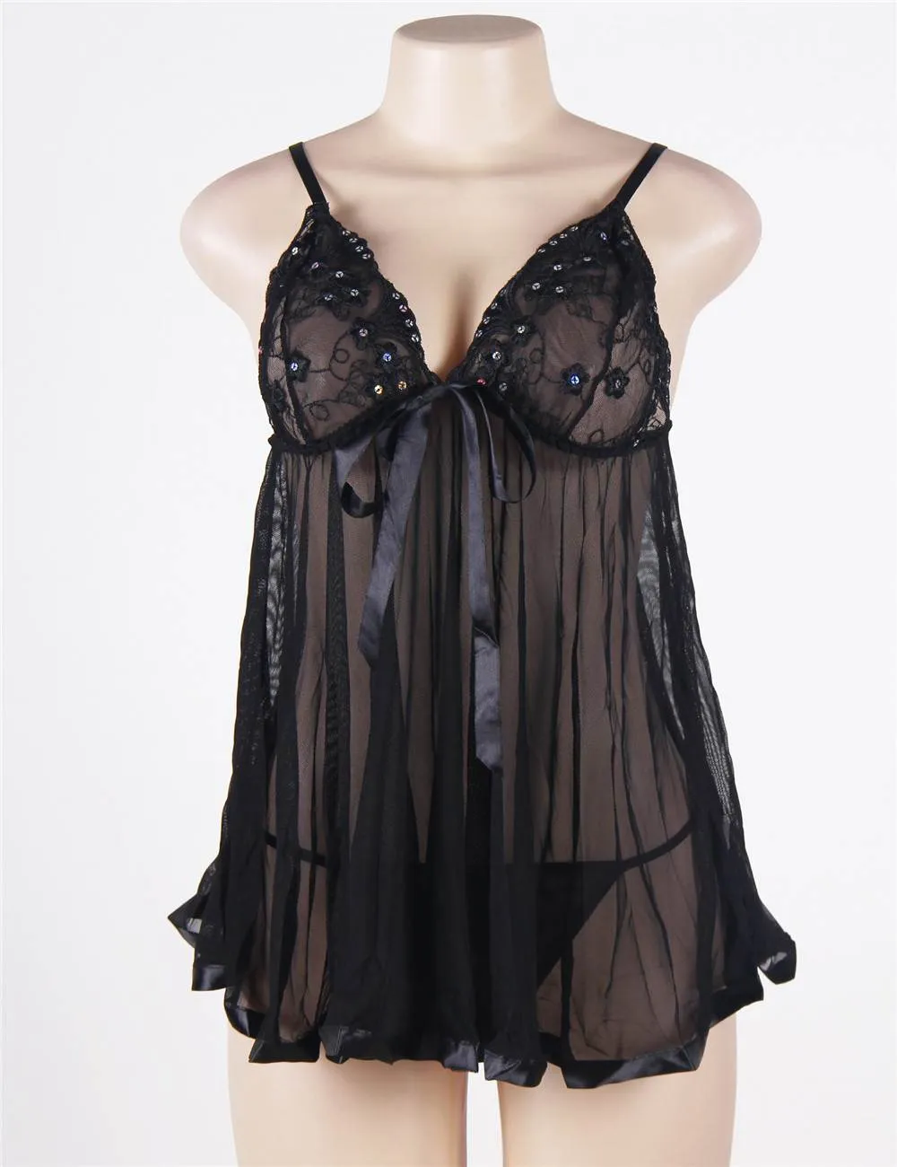 New White Sexy Sheer Lace Open Back Babydoll Dress