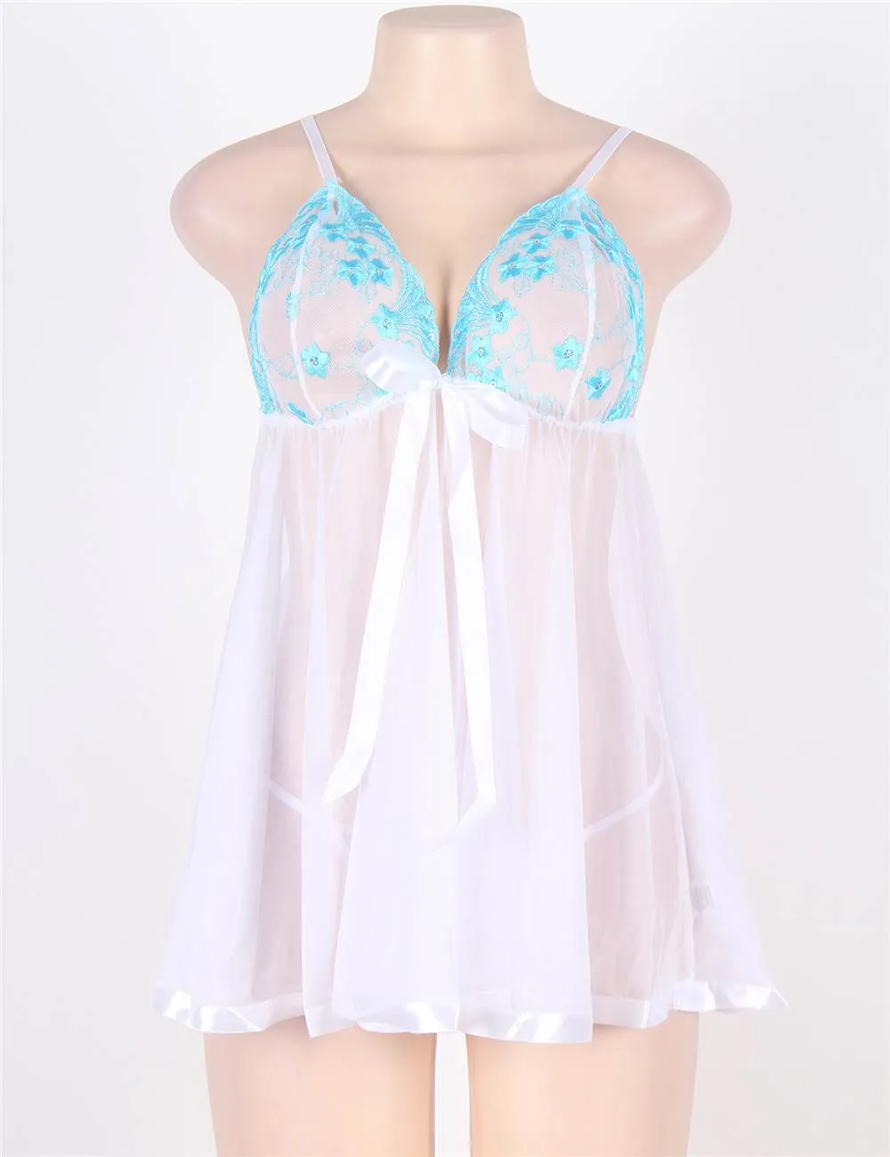 New White Sexy Sheer Lace Open Back Babydoll Dress