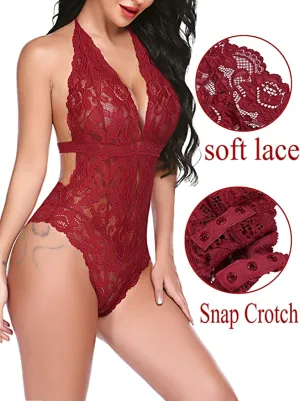 New with tags! ADOME Women Plunging Deep V Teddy Lingerie Eyelash Lace Bodysuit, Colour is Cherry Red, more on pink side of red than main pic shows! Sz XXL!