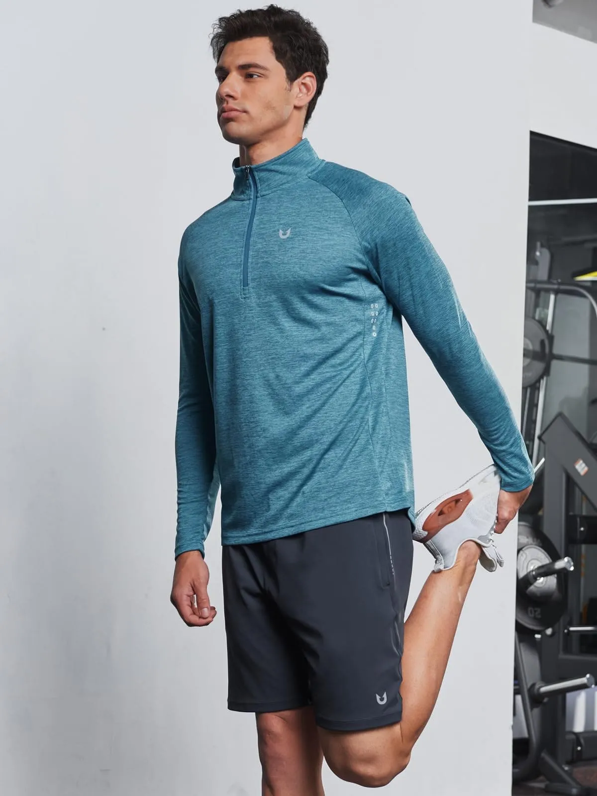 NORTHYARD Men's Running Shirt Long Sleeve Quarter Zip Pullover Moisture Wicking Quick Dry Athletic Workout Shirts CORALHEATHER