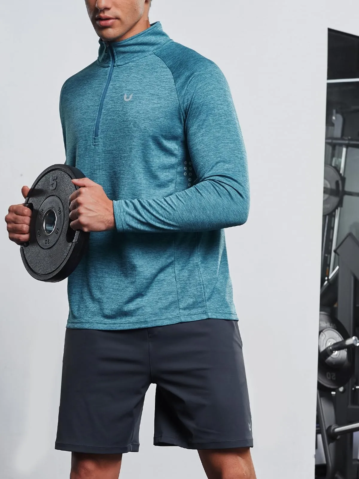 NORTHYARD Men's Running Shirt Long Sleeve Quarter Zip Pullover Moisture Wicking Quick Dry Athletic Workout Shirts CORALHEATHER