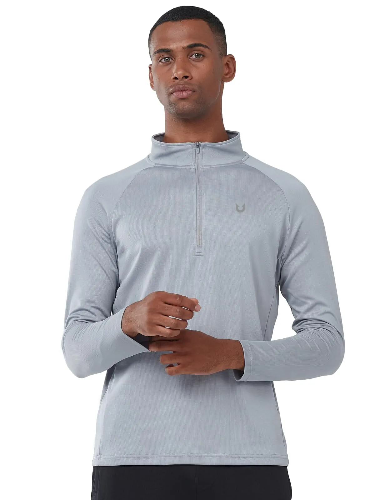 NORTHYARD Men's Running Shirt Long Sleeve Quarter Zip Pullover Moisture Wicking Quick Dry Athletic Workout Shirts LIGHTGRET