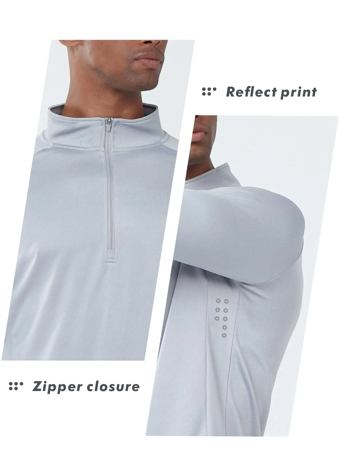 NORTHYARD Men's Running Shirt Long Sleeve Quarter Zip Pullover Moisture Wicking Quick Dry Athletic Workout Shirts LIGHTGRET