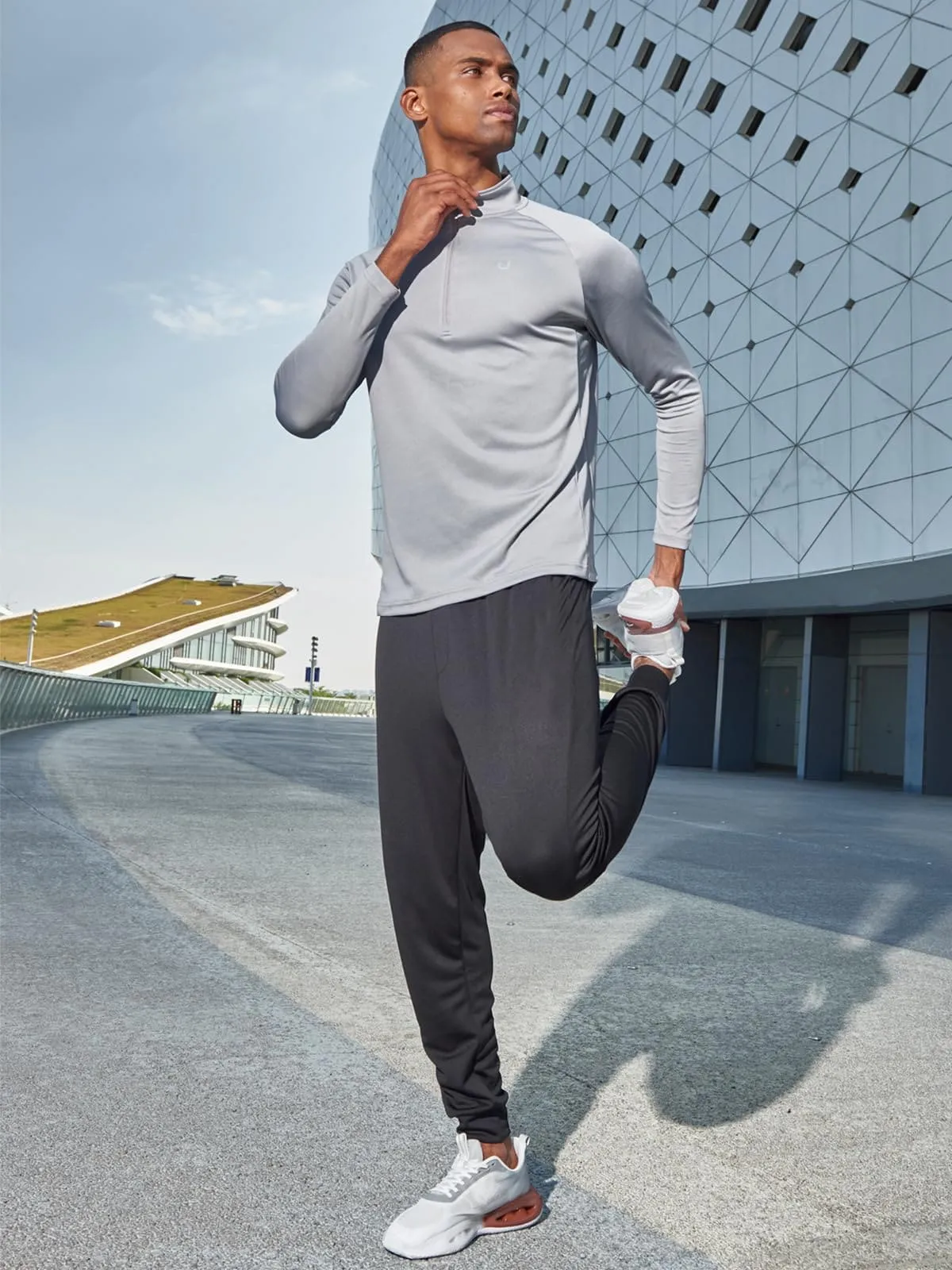 NORTHYARD Men's Running Shirt Long Sleeve Quarter Zip Pullover Moisture Wicking Quick Dry Athletic Workout Shirts LIGHTGRET