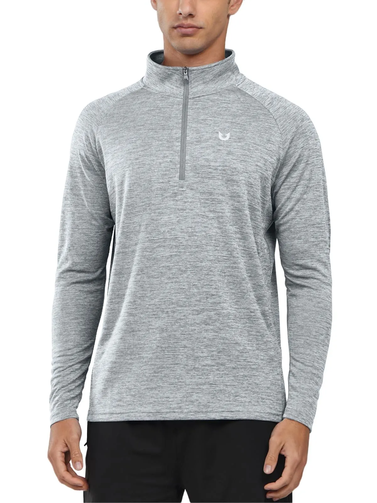 NORTHYARD Men's Running Shirt Long Sleeve Quarter Zip Pullover Moisture Wicking Quick Dry Athletic Workout Shirts Lightheather