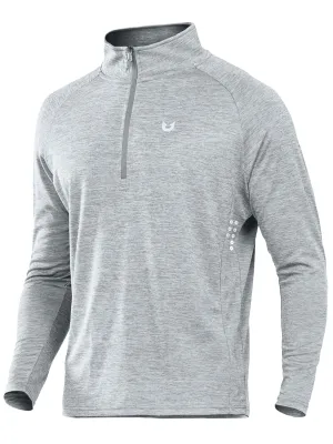 NORTHYARD Men's Running Shirt Long Sleeve Quarter Zip Pullover Moisture Wicking Quick Dry Athletic Workout Shirts Lightheather