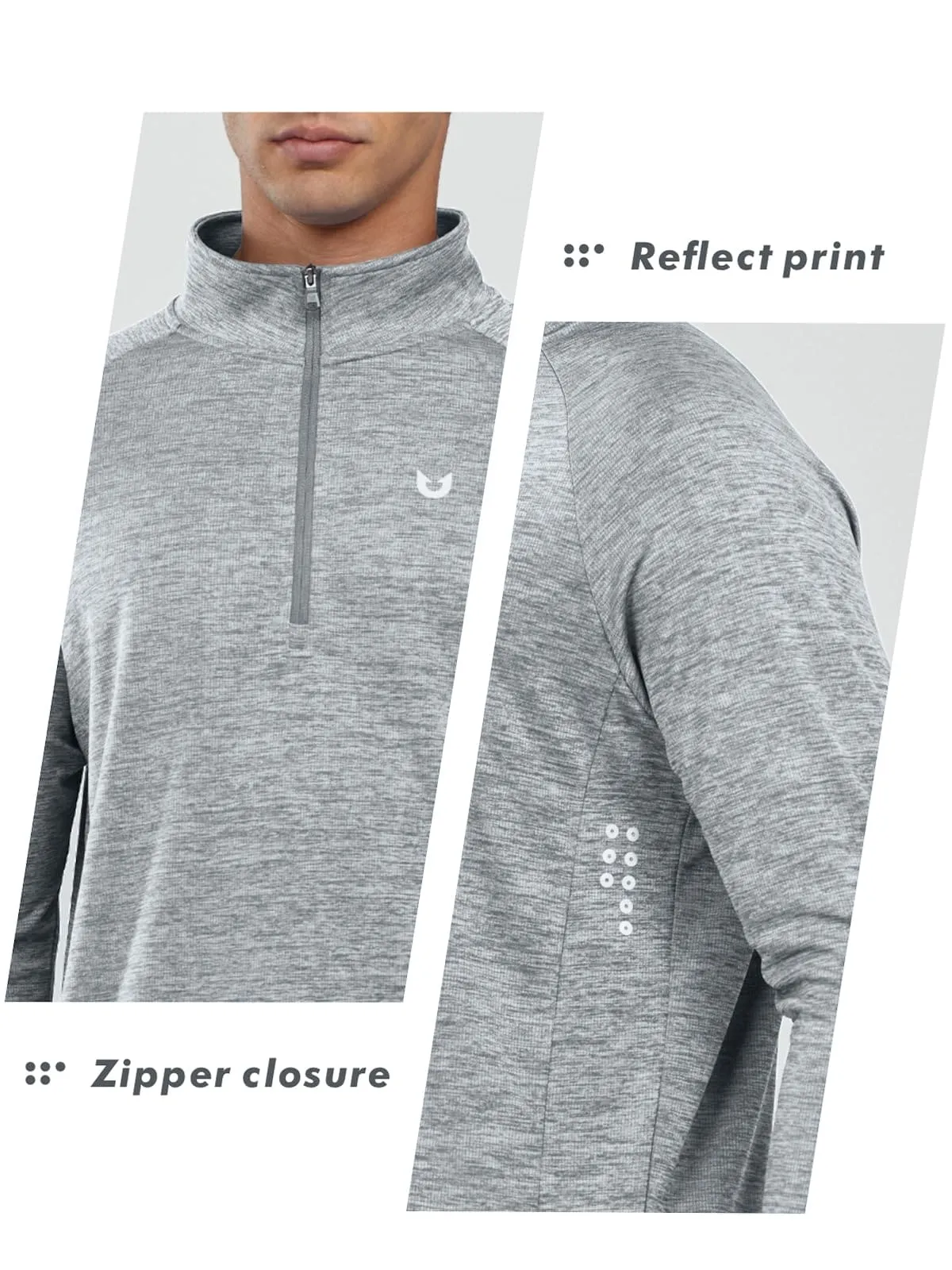 NORTHYARD Men's Running Shirt Long Sleeve Quarter Zip Pullover Moisture Wicking Quick Dry Athletic Workout Shirts Lightheather