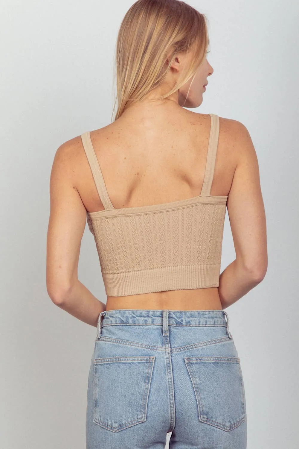 NT11608-Cable Ribbed Fitted Crop Knit Tank Top