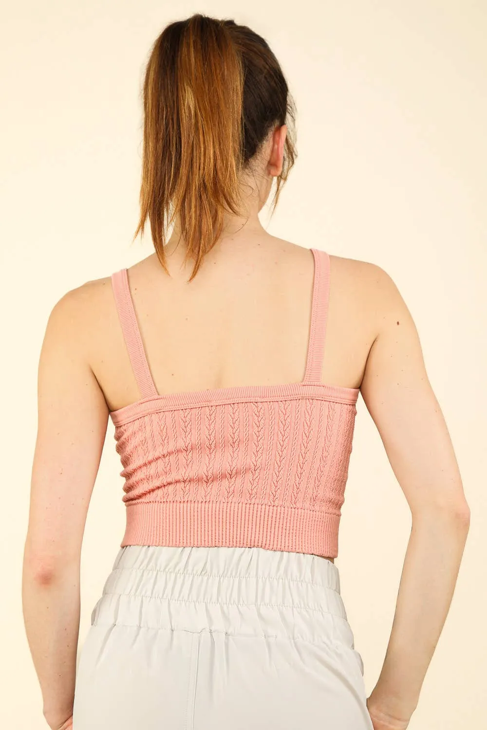 NT11608-Cable Ribbed Fitted Crop Knit Tank Top