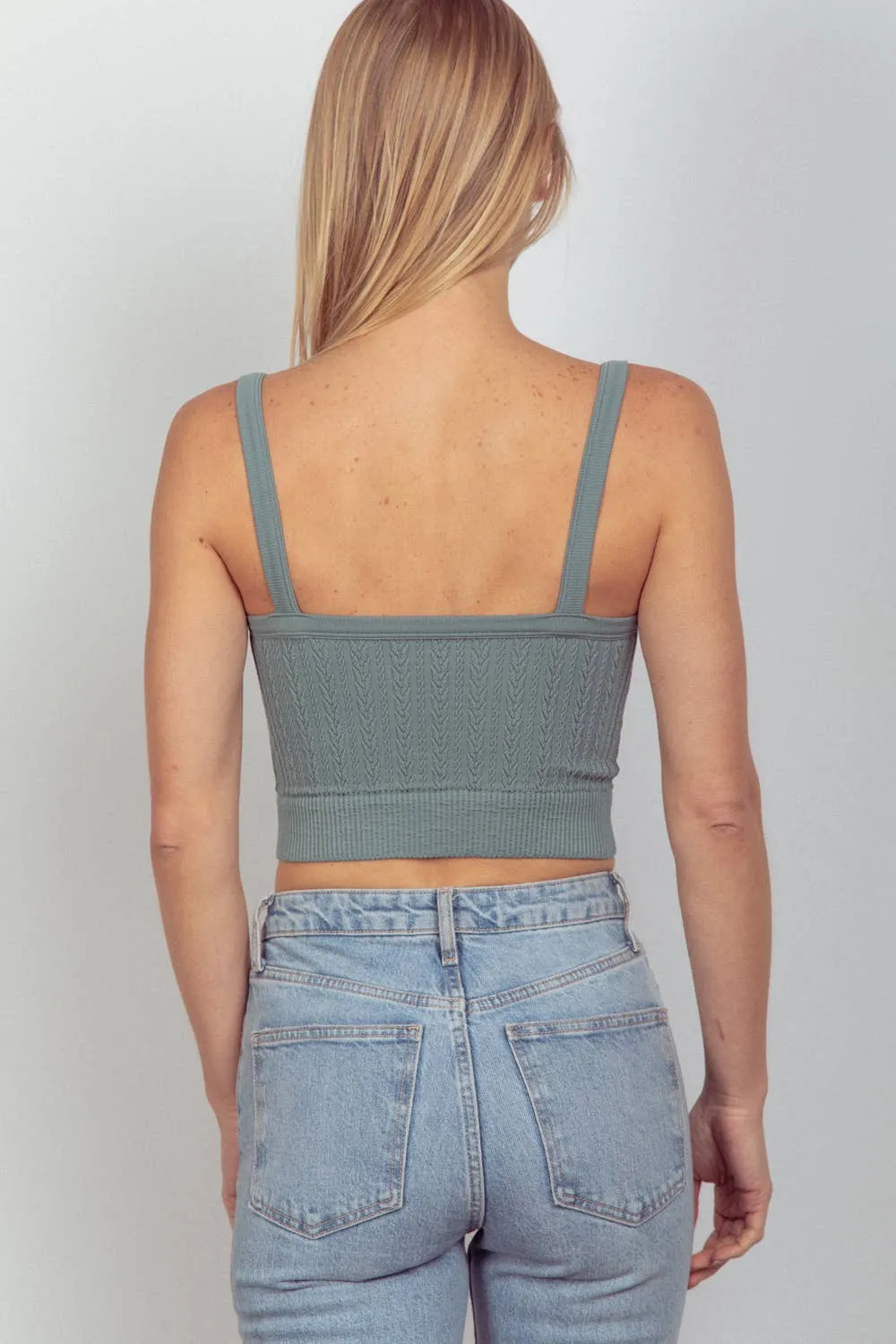 NT11608-Cable Ribbed Fitted Crop Knit Tank Top