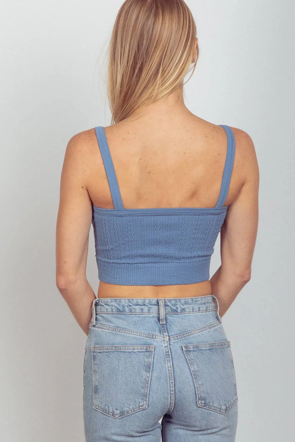 NT11608-Cable Ribbed Fitted Crop Knit Tank Top