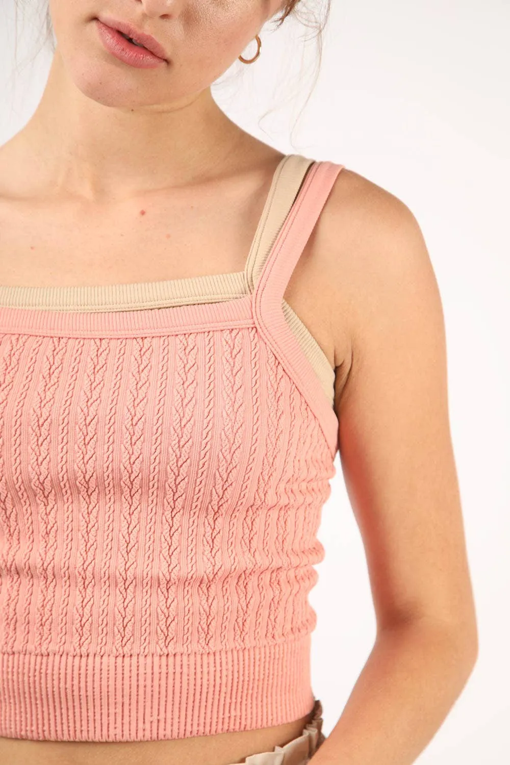 NT11608-Cable Ribbed Fitted Crop Knit Tank Top