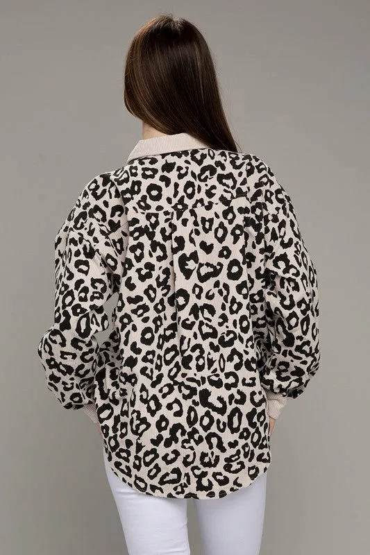 Nuvi Apparel Leopard corduroy shacket