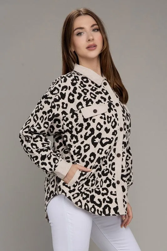 Nuvi Apparel Leopard corduroy shacket