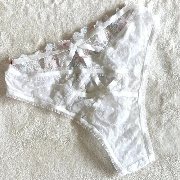 NWOT For Love &amp; Lemons High Waisted Polka Dot Floral Rainbow Lace Panty - XS