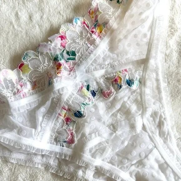 NWOT For Love &amp; Lemons High Waisted Polka Dot Floral Rainbow Lace Panty - XS