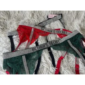 NWT $143 LOT (3) XS/S Victorias Secret Lingerie Lace Very Sexy Rhinestone Garter