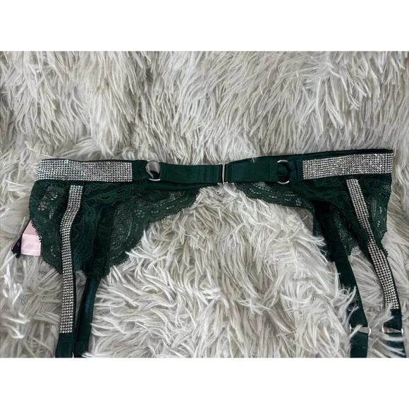 NWT $143 LOT (3) XS/S Victorias Secret Lingerie Lace Very Sexy Rhinestone Garter