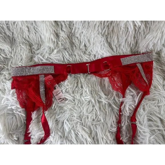 NWT $143 LOT (3) XS/S Victorias Secret Lingerie Lace Very Sexy Rhinestone Garter