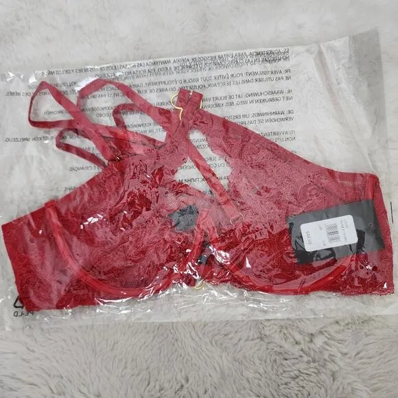 NWT Frederick's of Hollywood Red Lace Lover Bra and Panty Two Piece Set