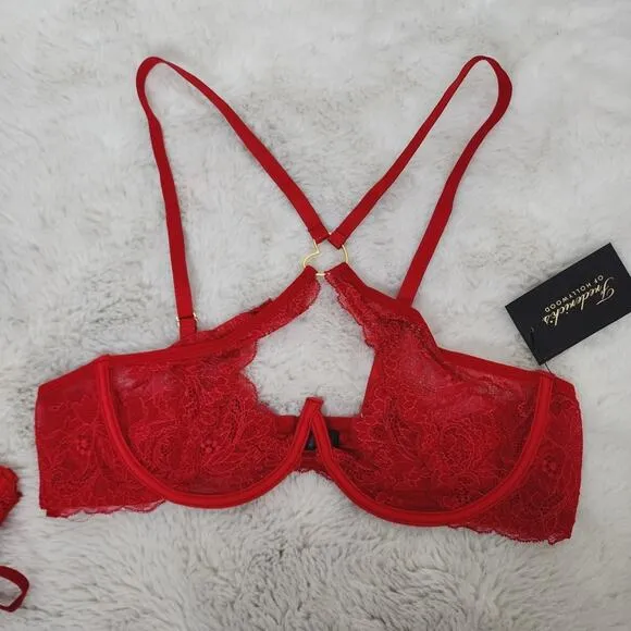 NWT Frederick's of Hollywood Red Lace Lover Bra and Panty Two Piece Set