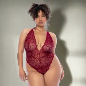 NWT Plus Size Red Sheer Wavy Lace Open Back Bodysuit Teddy Lingerie