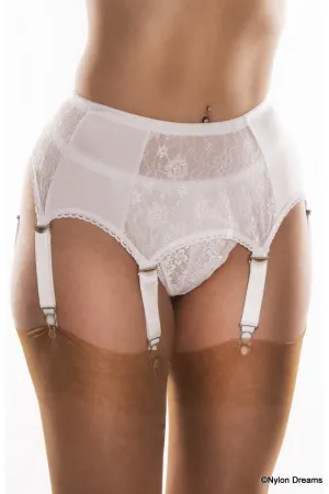 Nylon Dreams 6 Strap Suspender Belt White