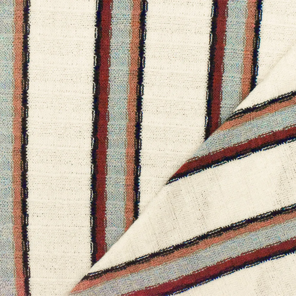 Off White-Red-Multi Stripe Stretch 5X4 Rib Knit Fabric