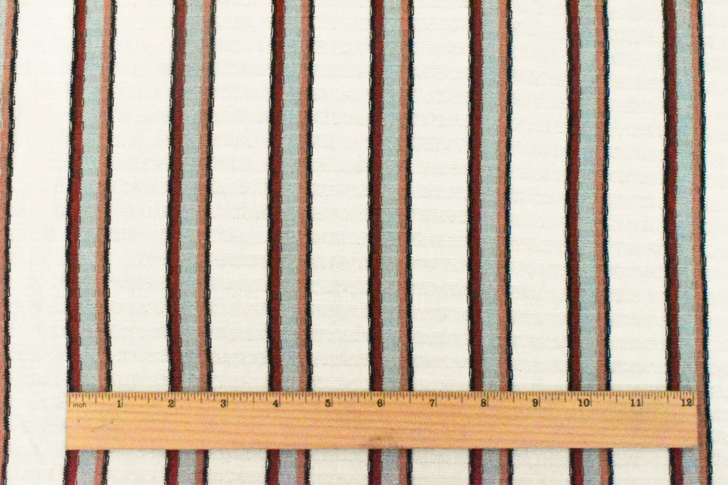 Off White-Red-Multi Stripe Stretch 5X4 Rib Knit Fabric