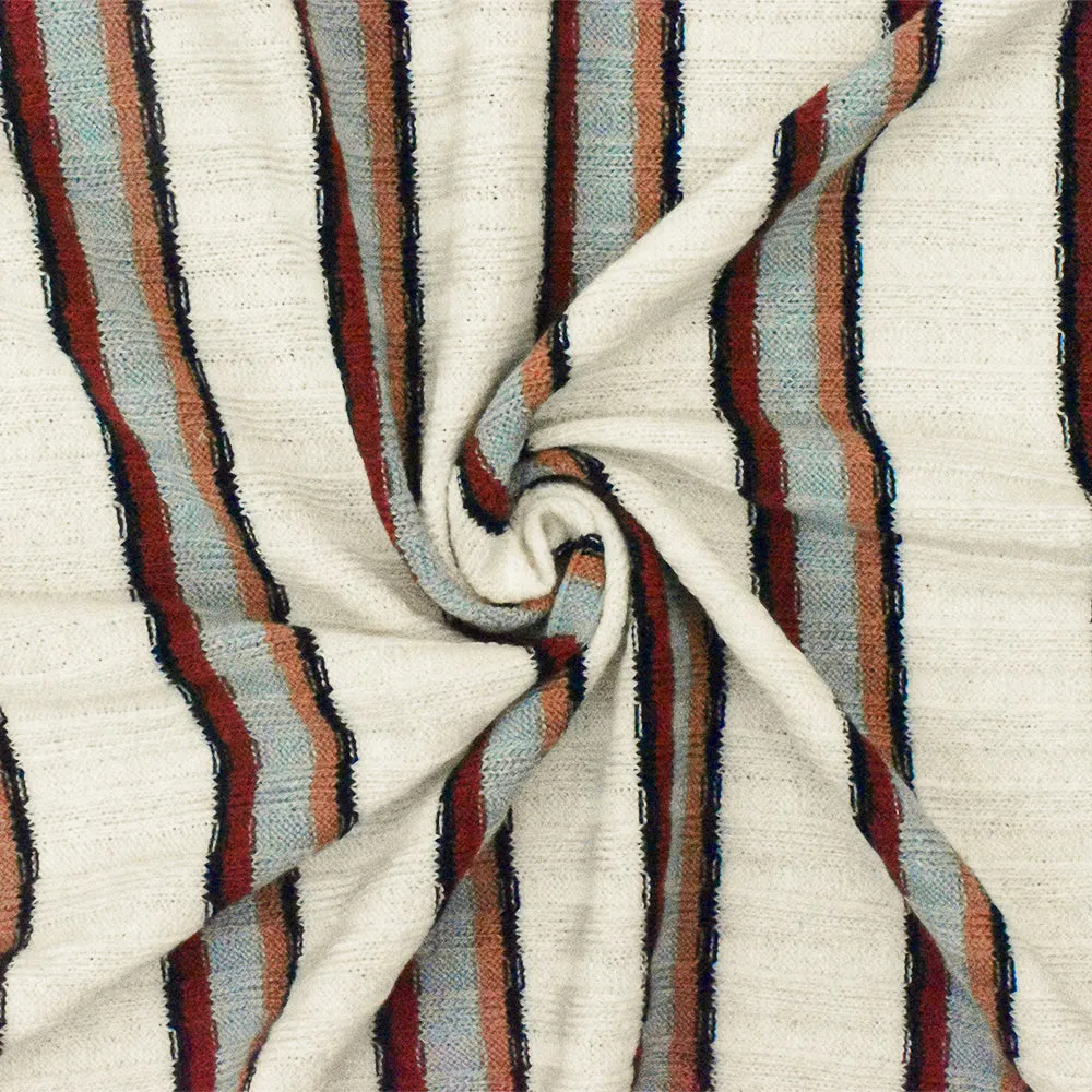 Off White-Red-Multi Stripe Stretch 5X4 Rib Knit Fabric